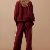 Ceres Life Wide Leg Terry Trackpant | Burgundy Side Stripe
