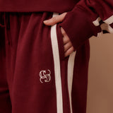 Ceres Life Wide Leg Terry Trackpant | Burgundy Side Stripe