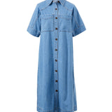 Ceres Life Short Sleeve Yoke Detail Midi | Vintage Blue