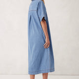 Ceres Life Short Sleeve Yoke Detail Midi | Vintage Blue