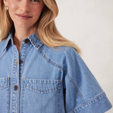 Ceres Life Short Sleeve Yoke Detail Midi | Vintage Blue
