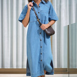Ceres Life Short Sleeve Yoke Detail Midi | Vintage Blue