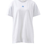 Ceres Life Lola Longline Step Hem Tee | White/Azure Blue Monogram
