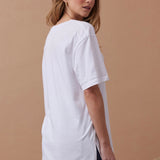Ceres Life Lola Longline Step Hem Tee | White/Azure Blue Monogram