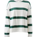 Ceres Life Slouchy Long Sleeve Tee | Vanilla/Pine Green Bold Stripe
