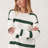 Ceres Life Slouchy Long Sleeve Tee | Vanilla/Pine Green Bold Stripe