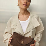 Vestirsi Sloane Suede Convertible Clutch | Dark Chocolate