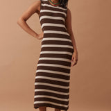 Ceres Life Margot Mesh Knit Tank Midi Dress | Choc Stripe