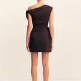 Shona Joy Brooks Asymmetrical Tie Mini Dress | Ganache