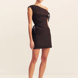 Shona Joy Brooks Asymmetrical Tie Mini Dress | Ganache