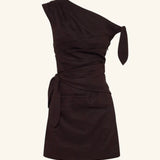 Shona Joy Brooks Asymmetrical Tie Mini Dress | Ganache