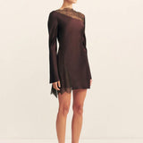 Shona Joy Allegra Lace Panelled Mini Dress | Espresso