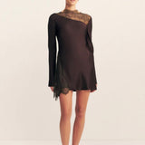 Shona Joy Allegra Lace Panelled Mini Dress | Espresso