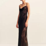 Shona Joy Allegra Cowl Lace Panelled Maxi Dress | Espresso