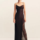 Shona Joy Allegra Cowl Lace Panelled Maxi Dress | Espresso