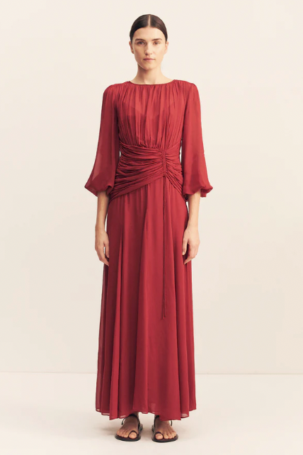Rowe High Neck Ballon Sleeve Maxi Dress