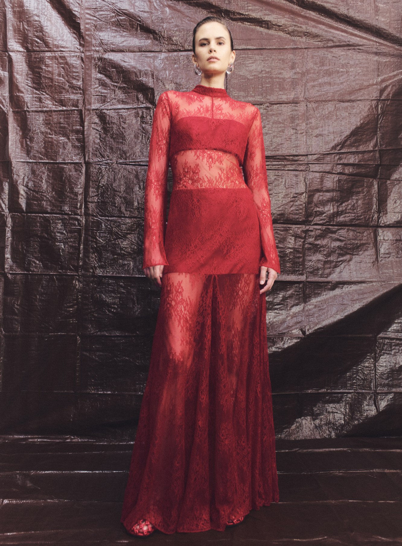 Labyrinth Lace High Neck Maxi Dress