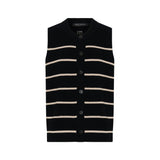 Camilla and Marc Gale Button Up Sleeveless Cardigan | Black/Beige Stripe