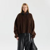 Bassike Boiled Wool Zip Up Jacket | Chocolate Brown