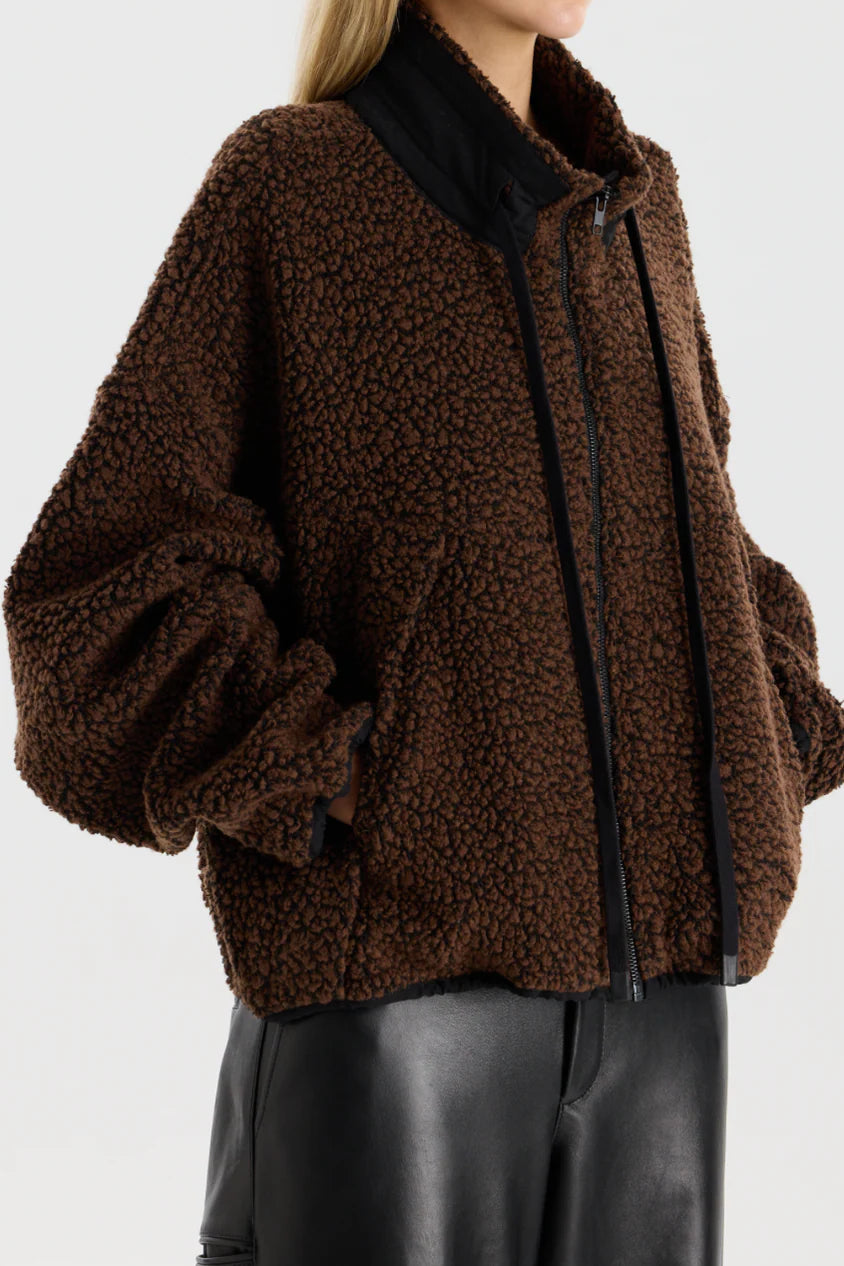 Bassike Boiled Wool Zip Up Jacket | Chocolate Brown