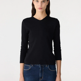 Bassike 3/4 Sleeve V-Neck T-Shirt | Black (PRE-ORDER)