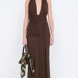 Bec + Bridge Cassis Drape Maxi Dress | Dark Chocolate (PRE-ORDER)