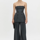 Camilla and Marc Ivar Bodice Top | Navy Chocolate Check