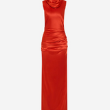 THE DRAPED COLLAR SATIN MAXI DRESS