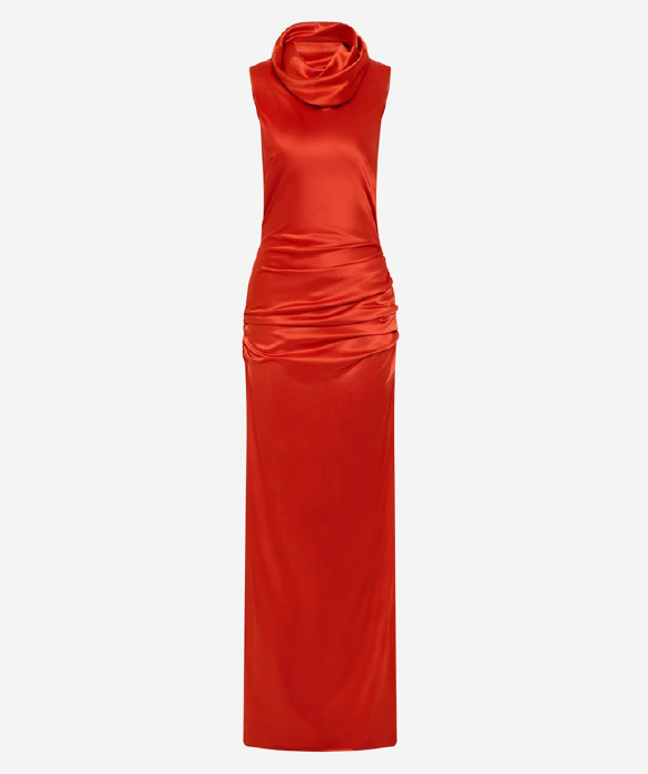 THE DRAPED COLLAR SATIN MAXI DRESS