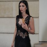 Third Form Visions Lace Deep V Maxi Dress | Ebony