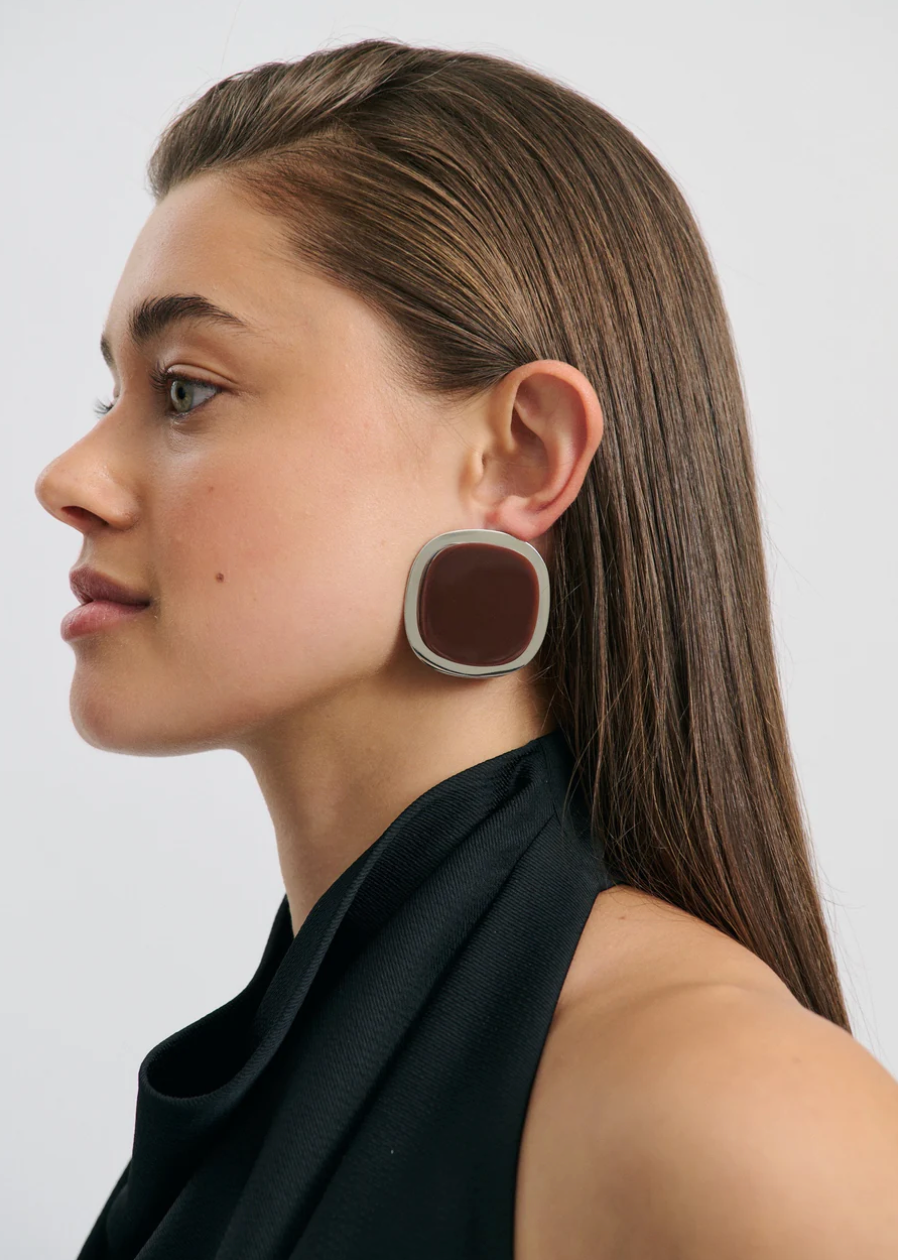 Anna Rossi Sara Earring | Rhodium Silver/Brown