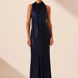 Shona Joy Lino Scarf Neck Maxi Dress | Deep Midnight