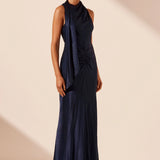 Shona Joy Lino Scarf Neck Maxi Dress | Deep Midnight