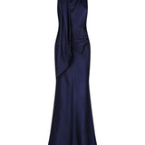 Shona Joy Lino Scarf Neck Maxi Dress | Deep Midnight