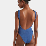 Hunza G Square Neck Swim | Metallic Denim
