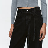 Marle Tie Curve Seam Jean | Black