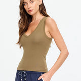 The Upside Abby V Neck Tank Top | Olive