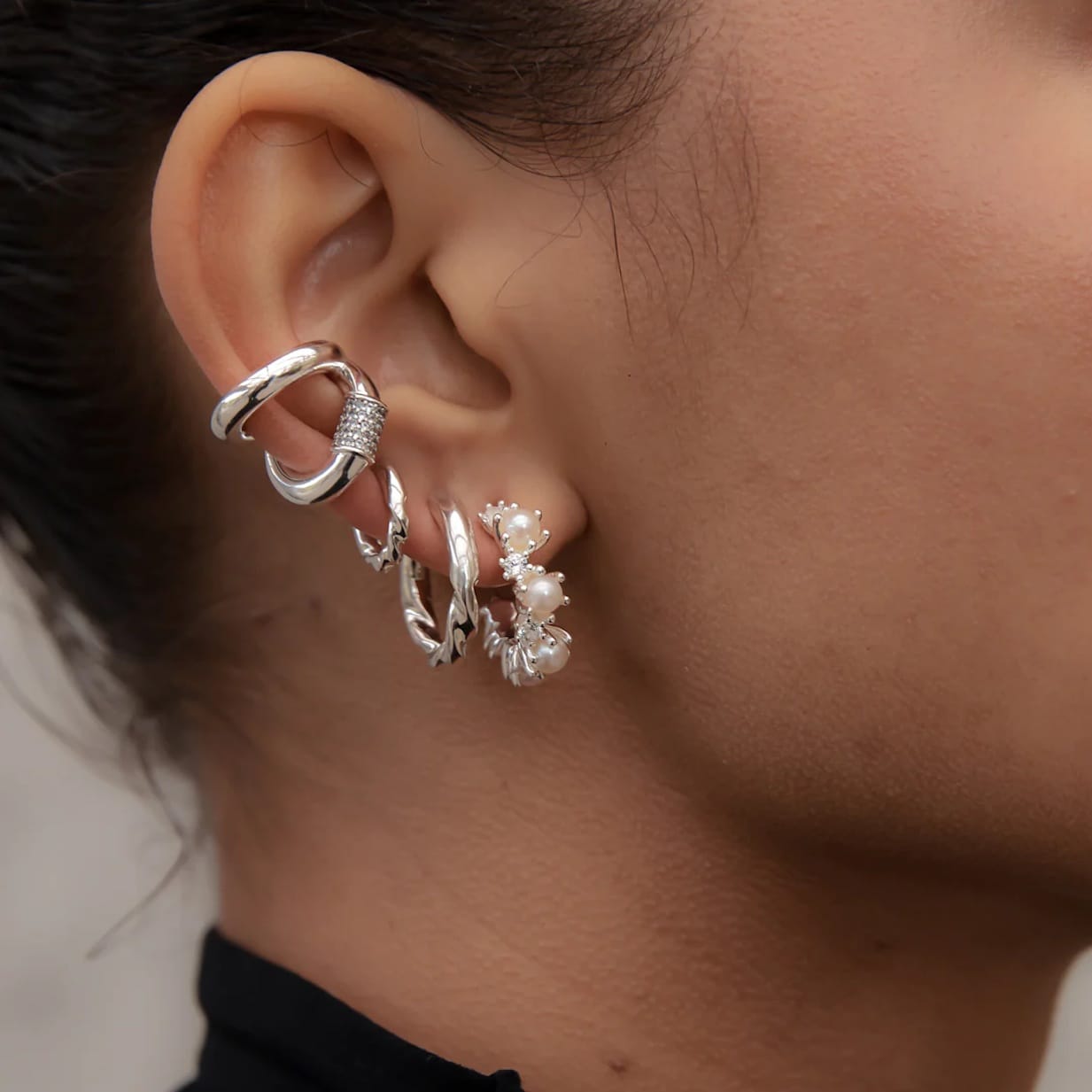 F + H Studios Drill Bit Huggies Earrings | Silver