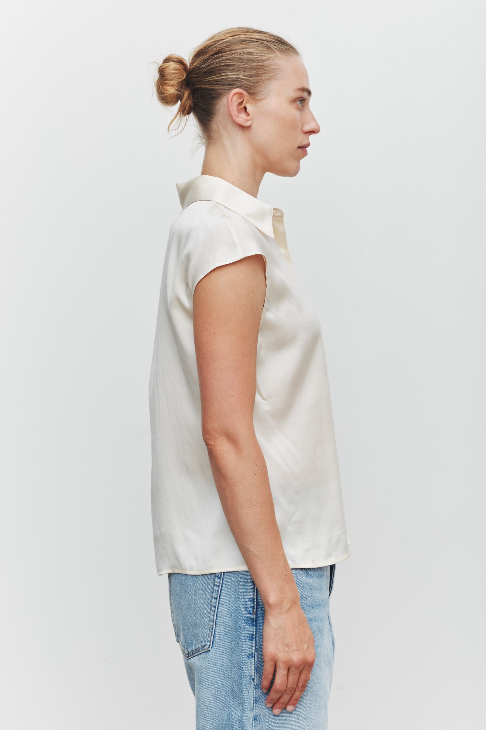 Pippa Silk Short Sleeve Shirt Cream