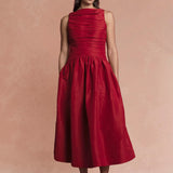 LOVAAN Val Midi Dress | Ruby