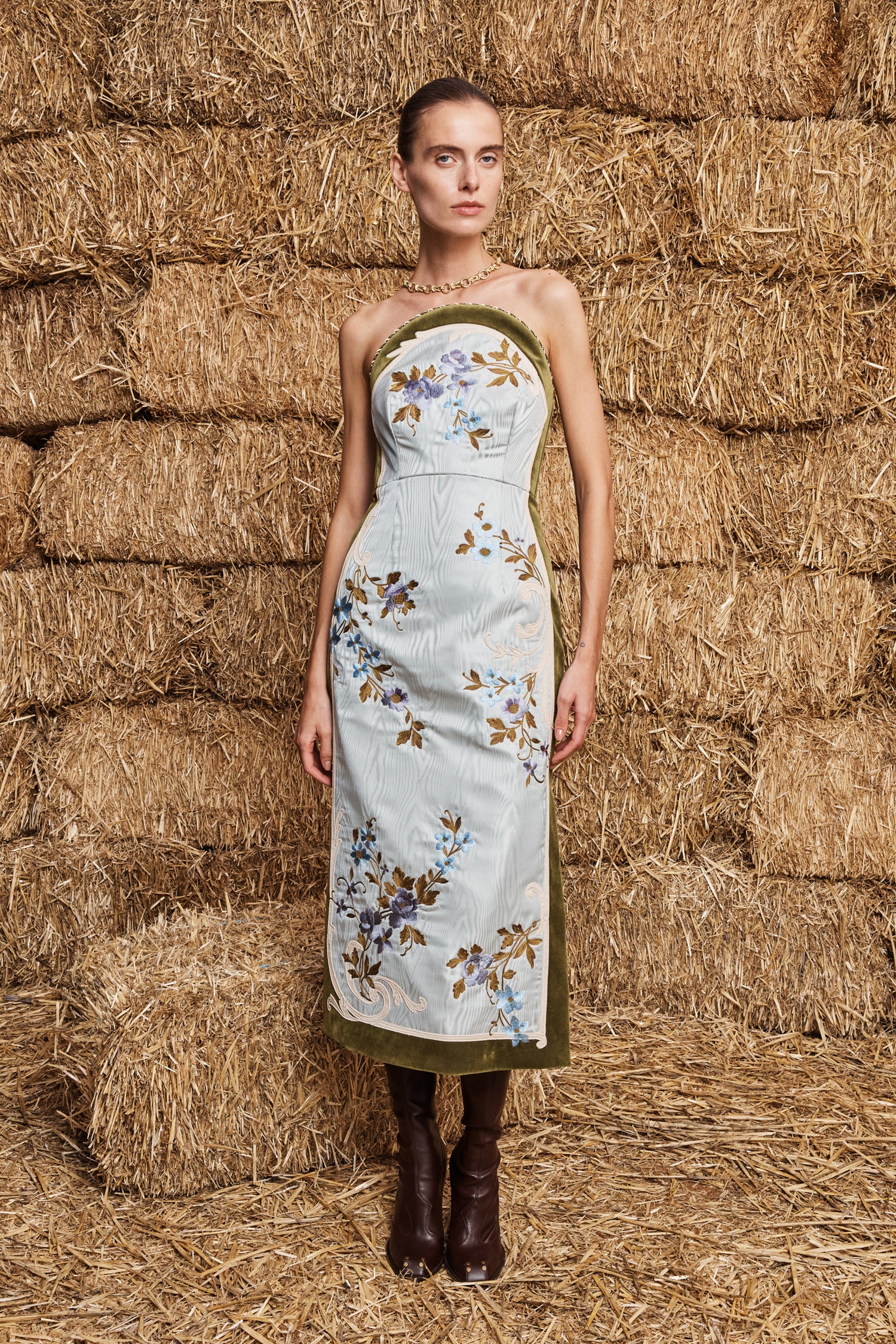 ODESSA EMBROIDERED MIDI DRESS