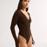 Primi Nola Henley Long Sleeve Bodysuit | Cocoa