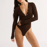 Primi Nola Henley Long Sleeve Bodysuit | Cocoa
