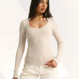 Primi Ruby Scoop Neck Long Sleeve | Oatmeal Marle