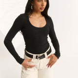 Primi Ruby Scoop Neck Long Sleeve | Black