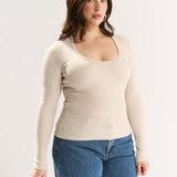 Primi Ruby Scoop Neck Long Sleeve | Oatmeal Marle