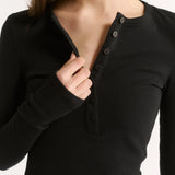 Primi Carina Henley Long Sleeve | Black
