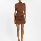 With Harper Lu Structured Shoulder Mini Dress | Cafe (PRE-ORDER)