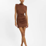 With Harper Lu Structured Shoulder Mini Dress | Cafe (PRE-ORDER)
