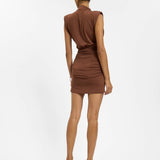 With Harper Lu Structured Shoulder Mini Dress | Cafe (PRE-ORDER)